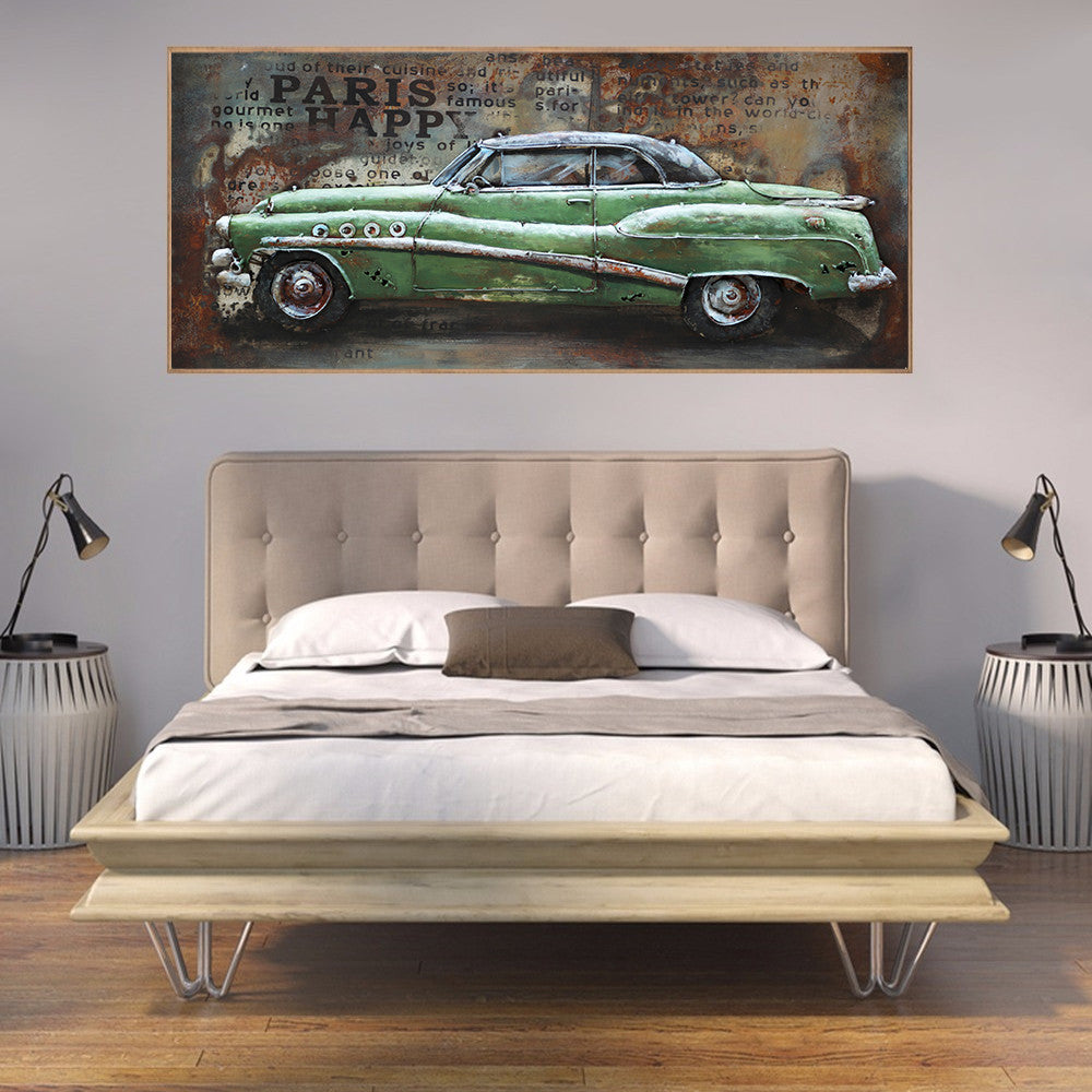 Realistic Vintage American Car 3-D Oil Painting in Acrylics