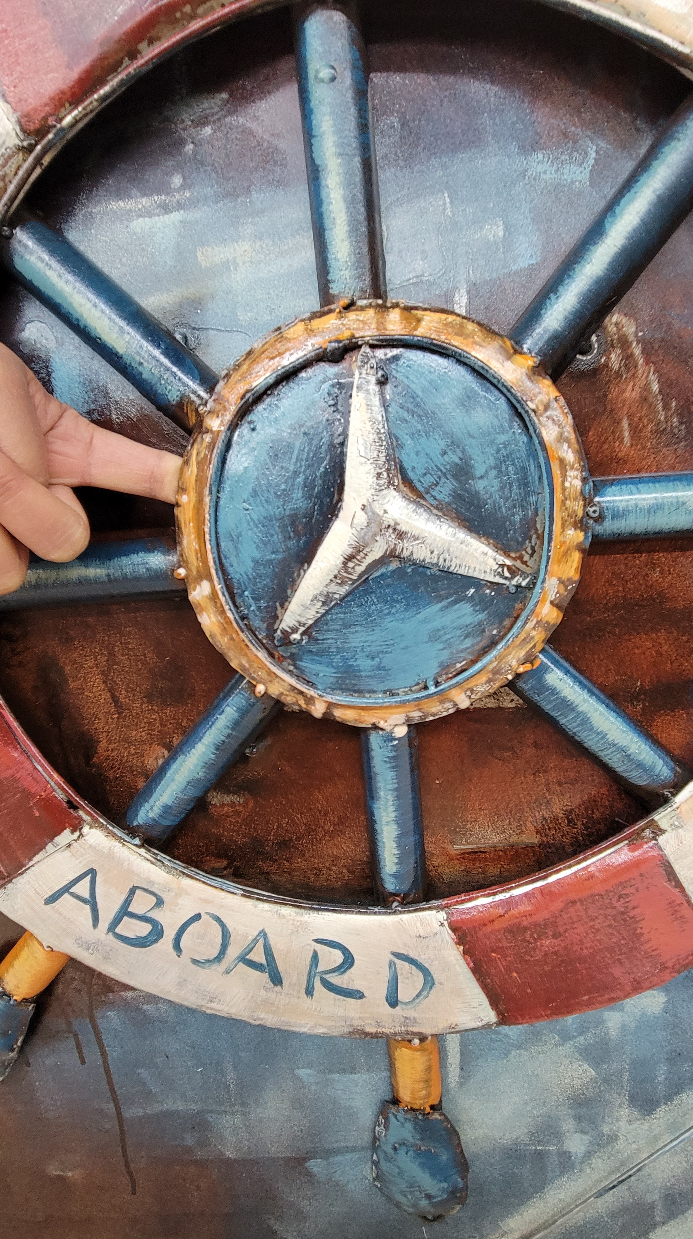 Welcome Aboard Ship Wheel Deck Wall Art 3-D Oil Painting