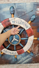 Welcome Aboard Ship Wheel Deck Wall Art 3-D Oil Painting