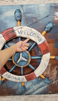 Welcome Aboard Ship Wheel Deck Wall Art 3-D Oil Painting