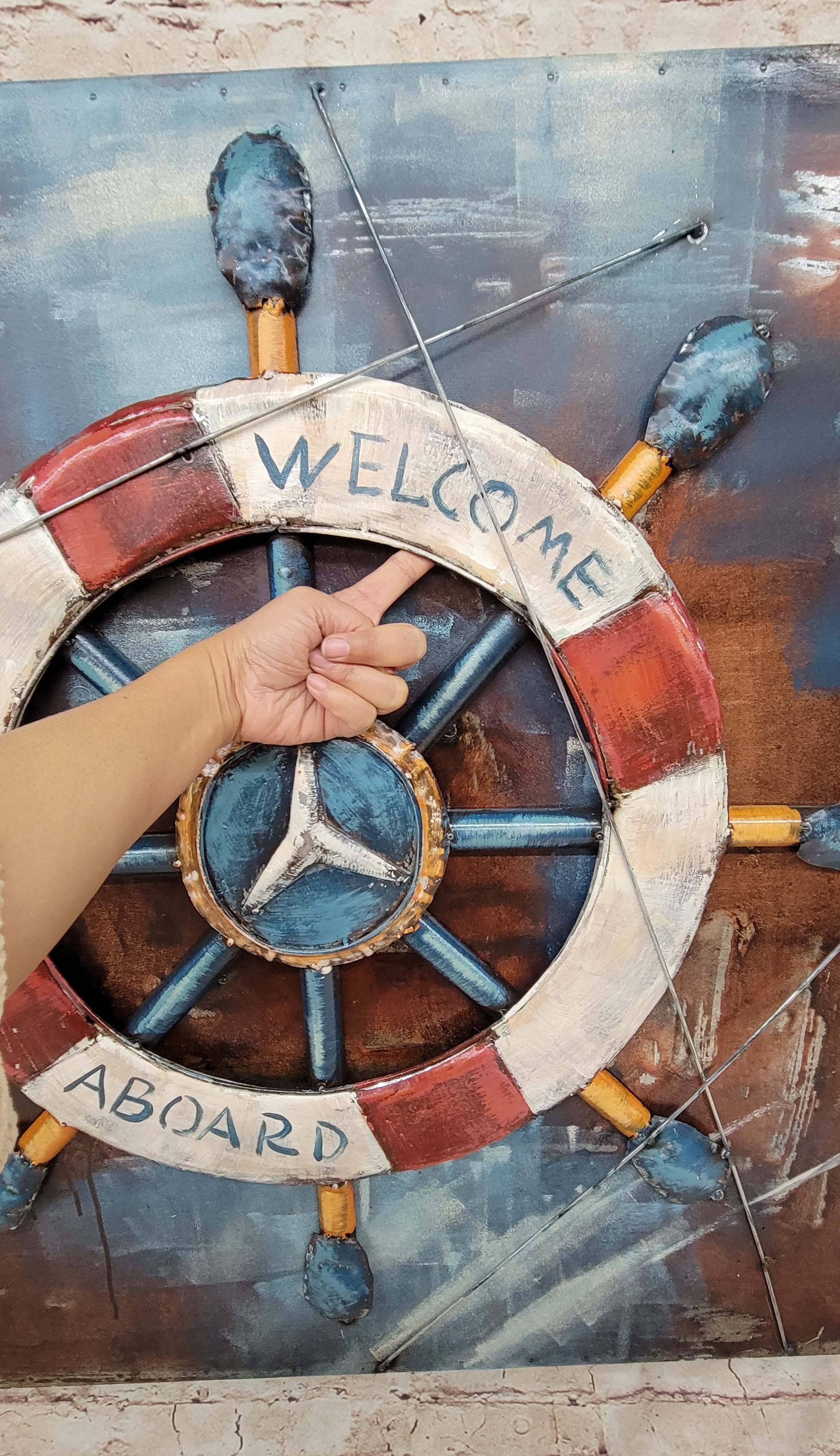 Welcome Aboard Ship Wheel Deck Wall Art 3-D Oil Painting