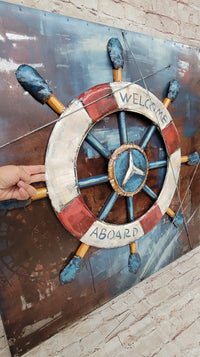 Welcome Aboard Ship Wheel Deck Wall Art 3-D Oil Painting