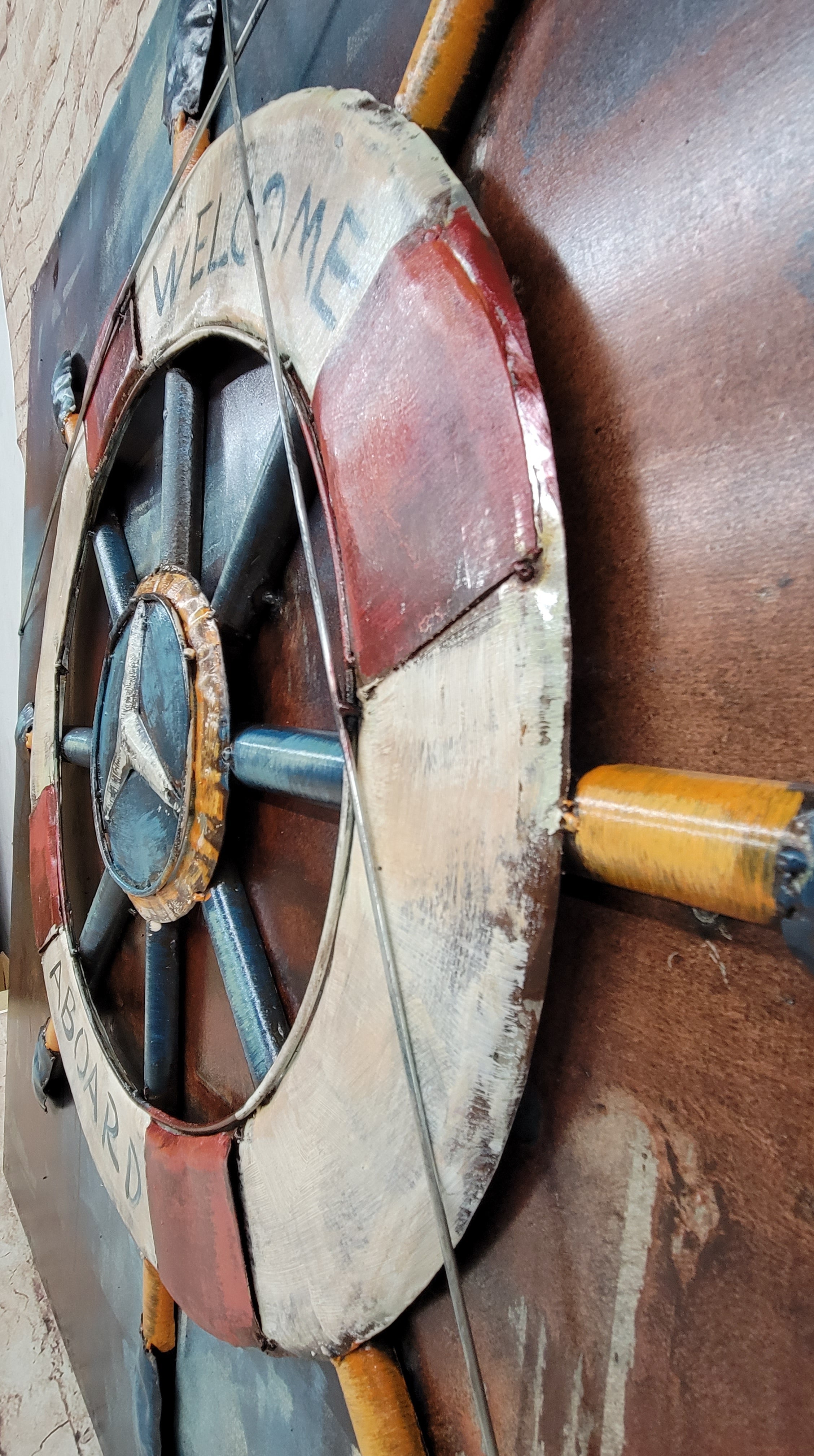 Welcome Aboard Ship Wheel Deck Wall Art 3-D Oil Painting