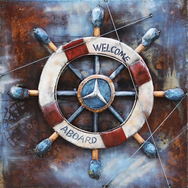 Welcome Aboard Ship Wheel Deck Wall Art 3-D Oil Painting