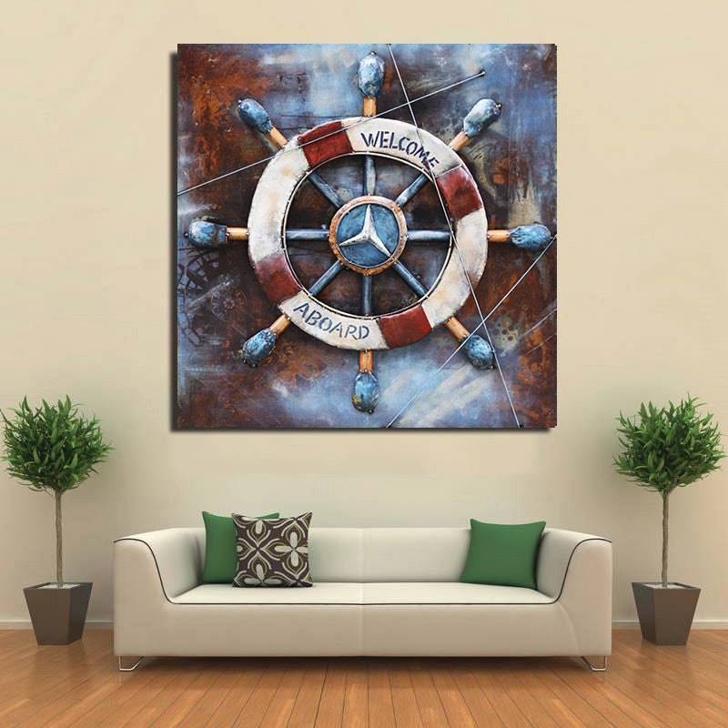 Welcome Aboard Ship Wheel Deck Wall Art 3-D Oil Painting
