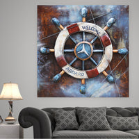 Welcome Aboard Ship Wheel Deck Wall Art 3-D Oil Painting