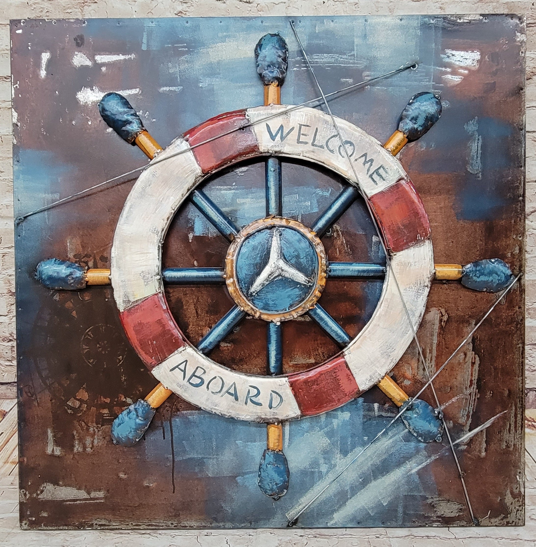 Welcome Aboard Ship Wheel Deck Wall Art 3-D Oil Painting