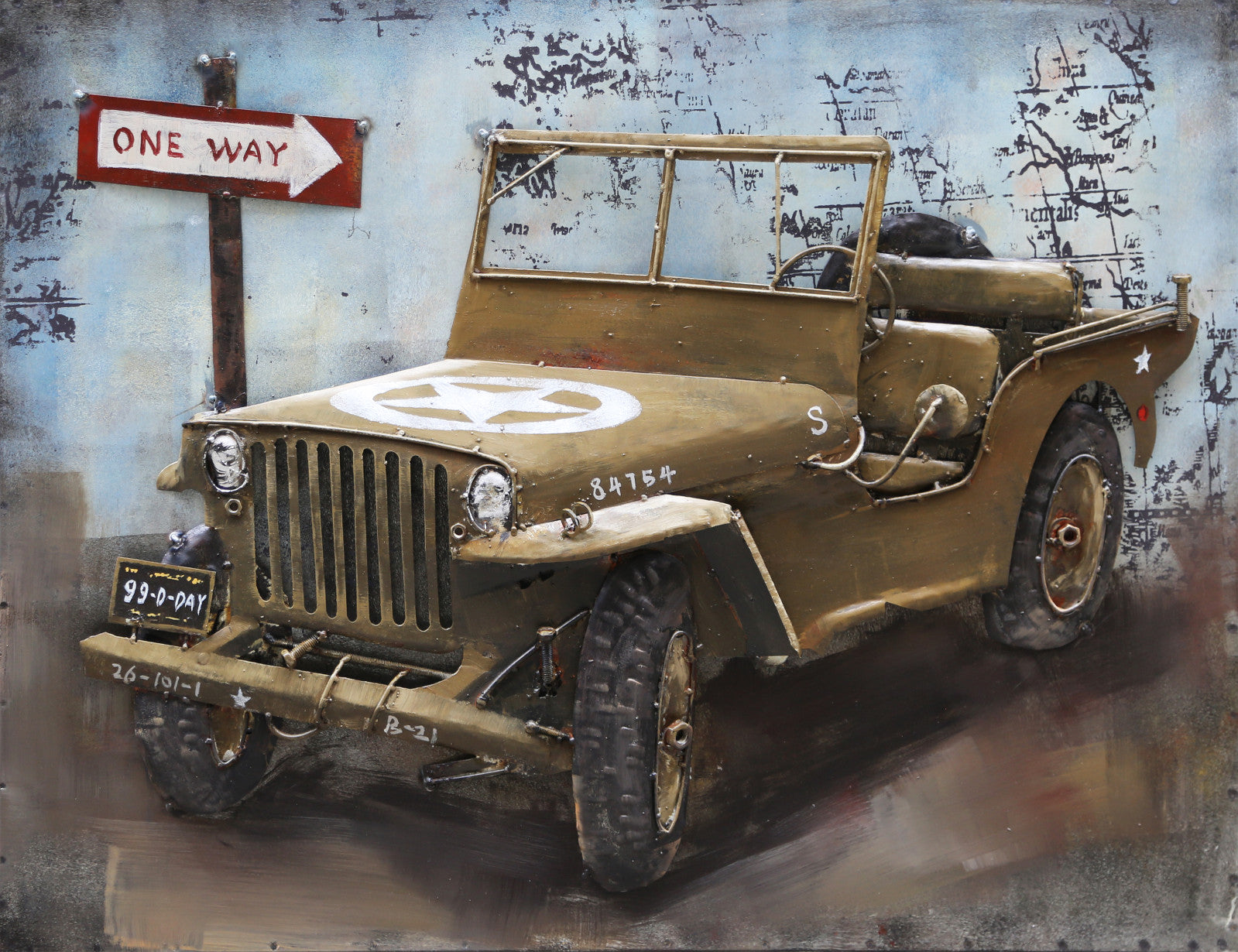Vintage Willys Military Jeep 3D Wall Art Metal & Wood