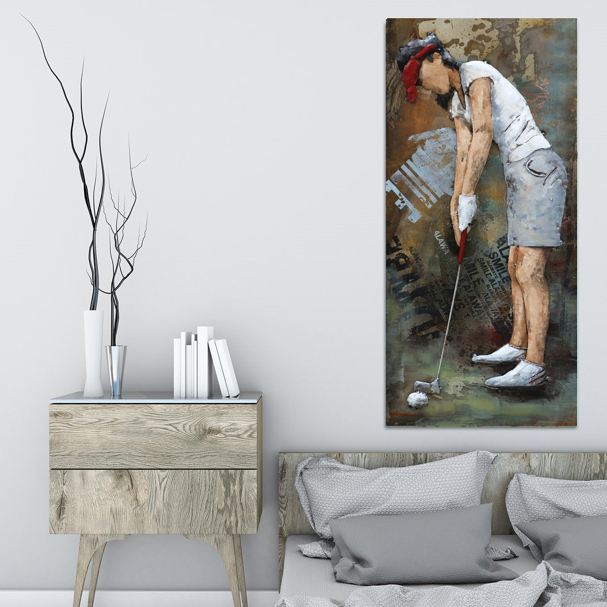 Female Golfer 3D Wall Art Painting on Metal Canvas