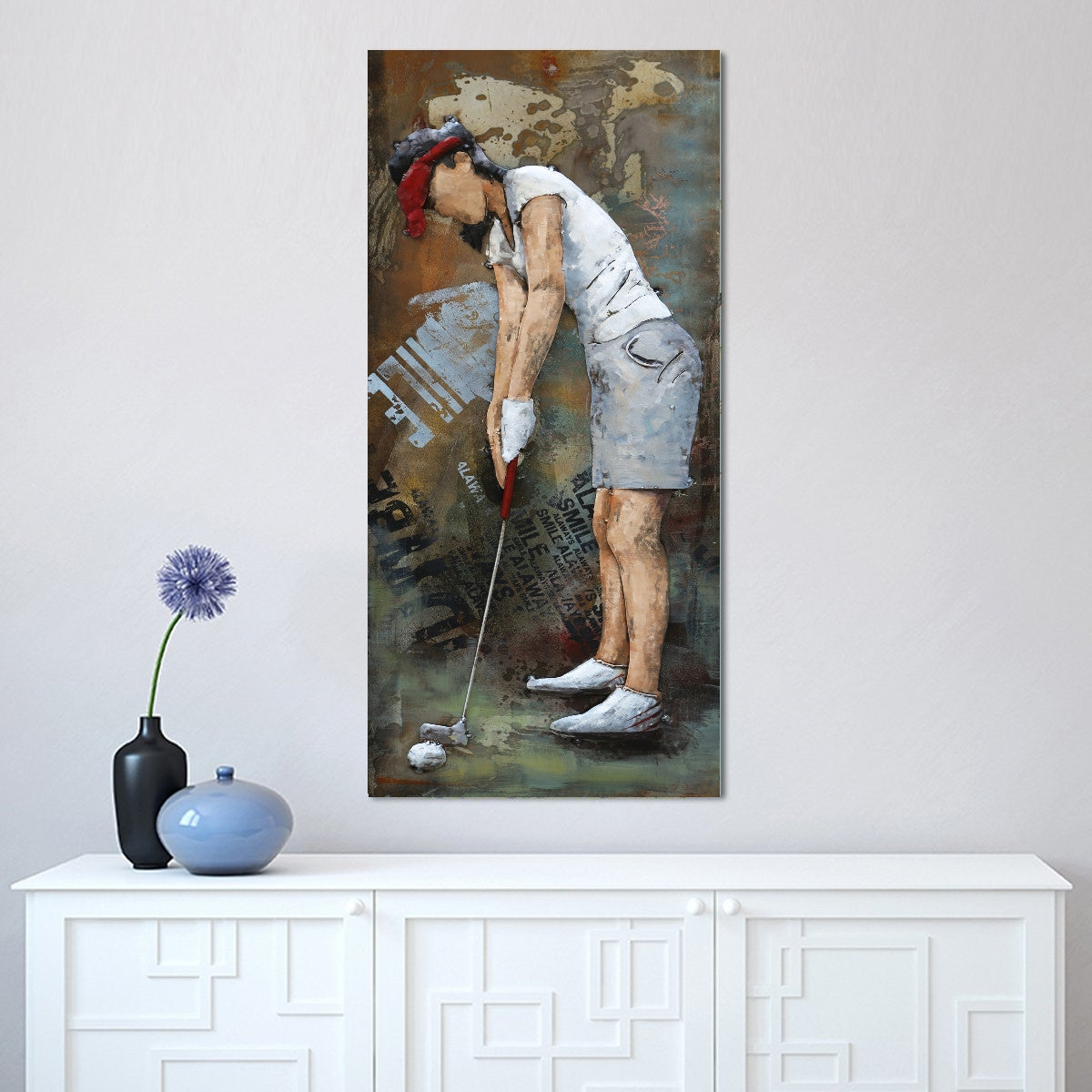 Female Golfer 3D Wall Art Painting on Metal Canvas