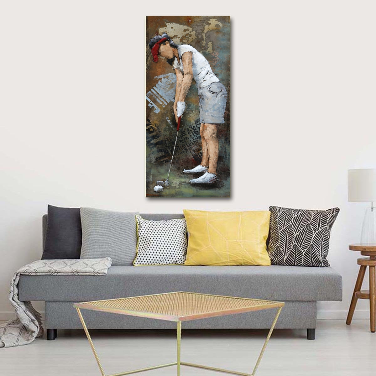 Female Golfer 3D Wall Art Painting on Metal Canvas
