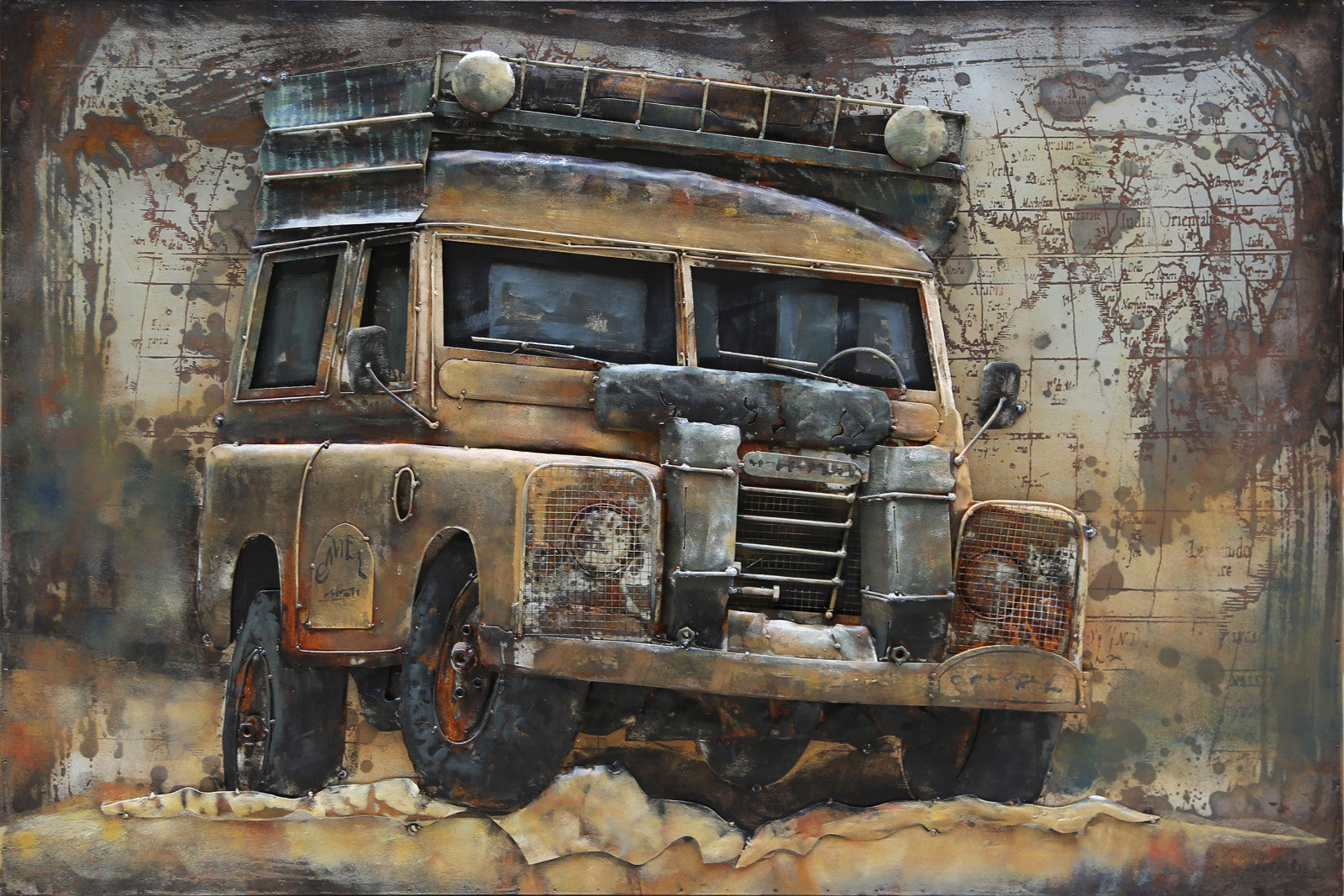 Off Road Safari Jeep Painted Metal 3D Hanging Wall Art