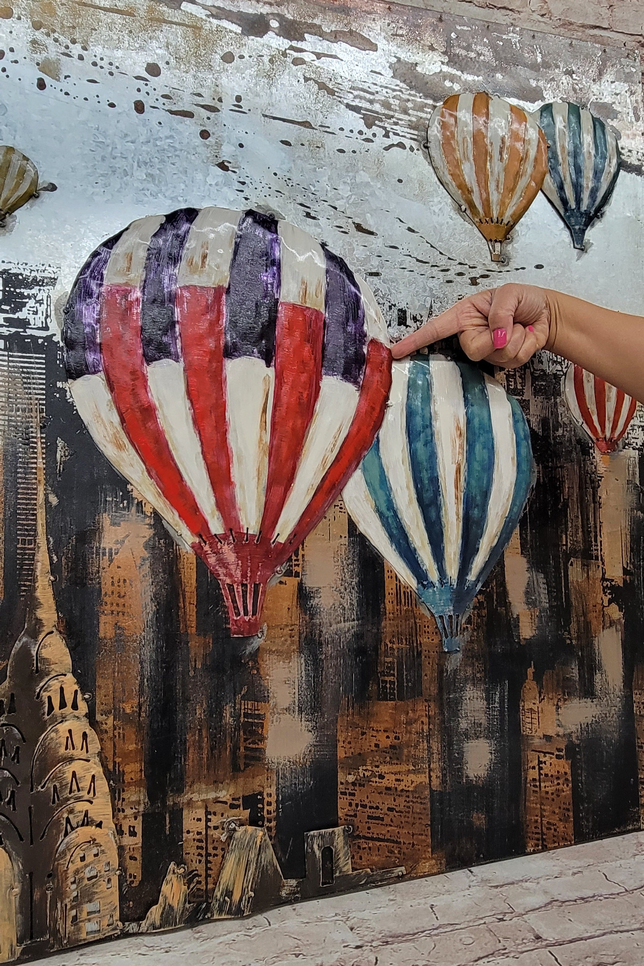 Hot Air Balloons NYC Skyline 3D Mixed Media Wall Art