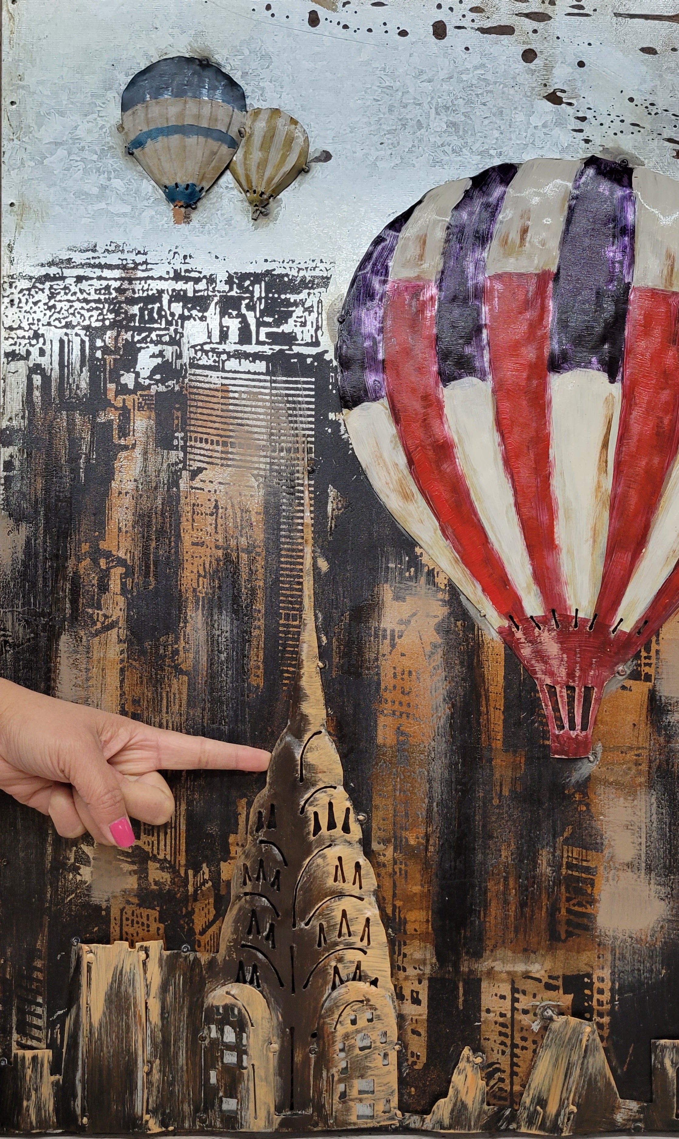 Hot Air Balloons NYC Skyline 3D Mixed Media Wall Art