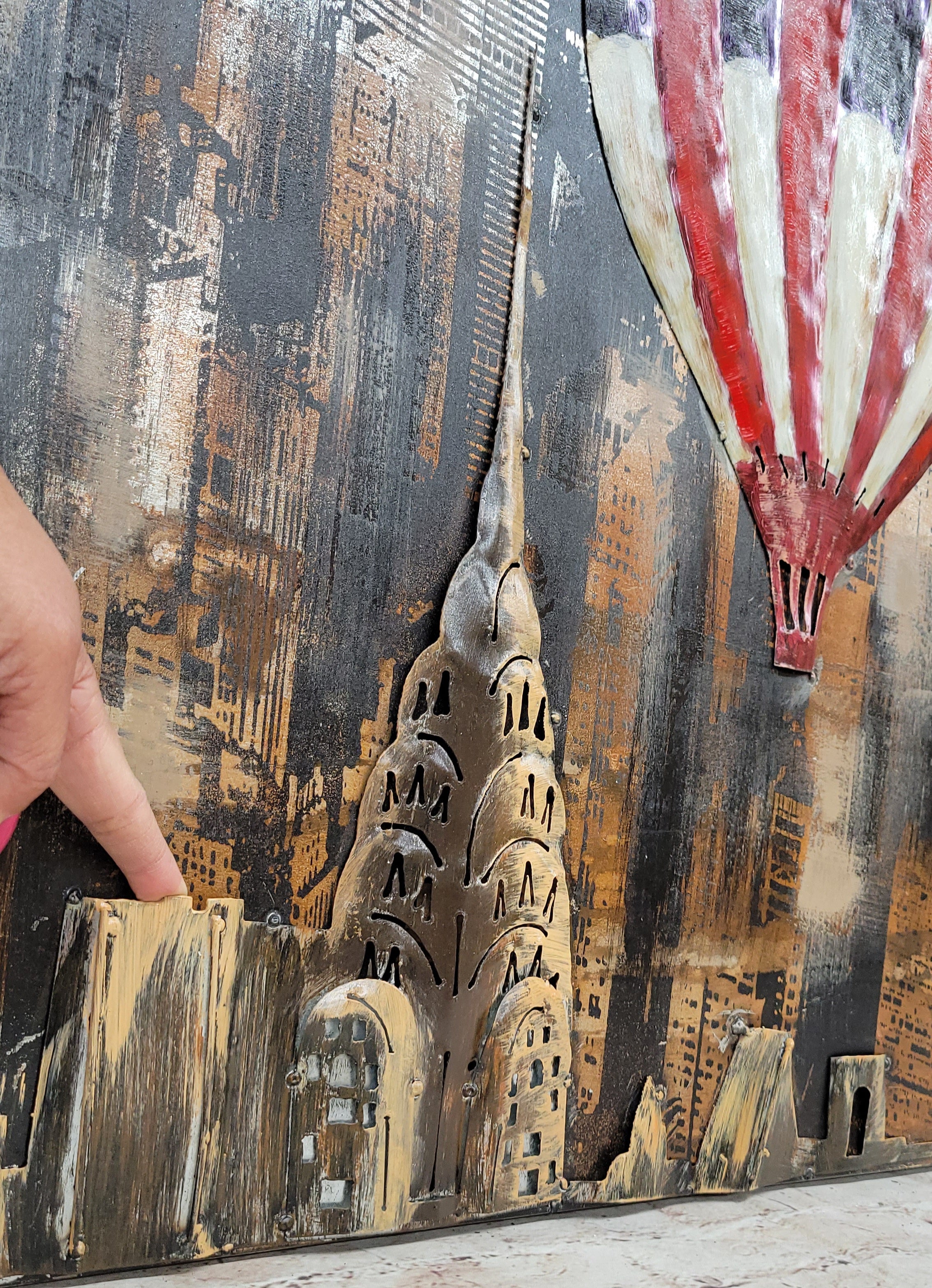 Hot Air Balloons NYC Skyline 3D Mixed Media Wall Art