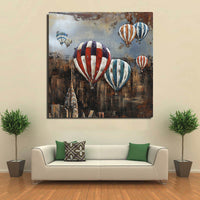 Hot Air Balloons NYC Skyline 3D Mixed Media Wall Art