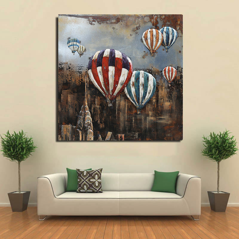 Hot Air Balloons NYC Skyline 3D Mixed Media Wall Art