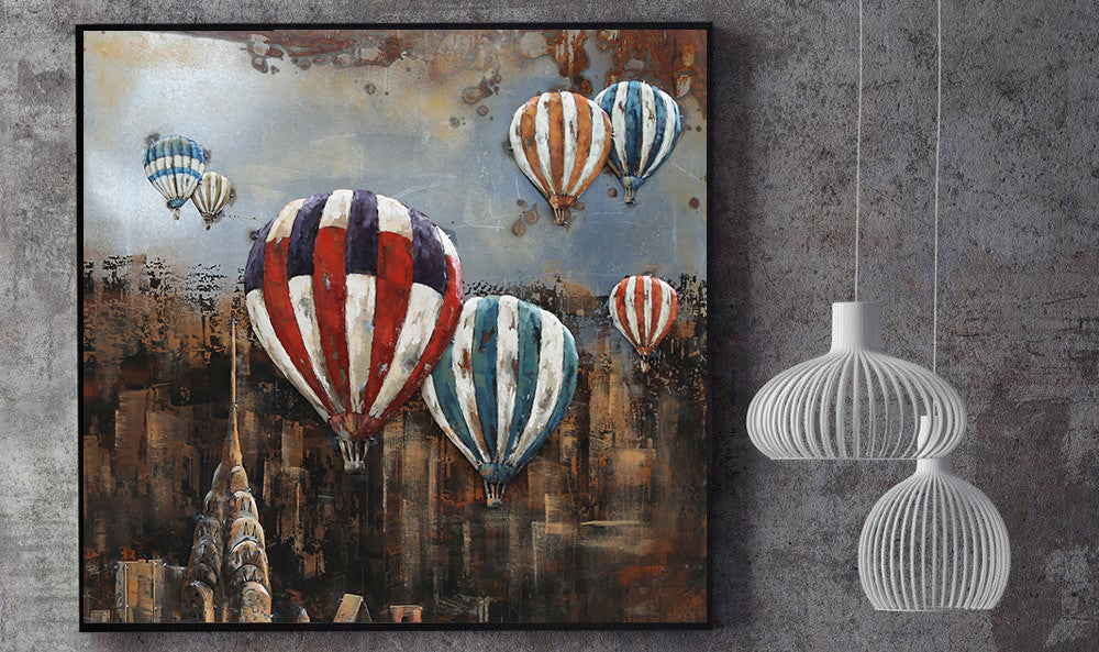 Hot Air Balloons NYC Skyline 3D Mixed Media Wall Art