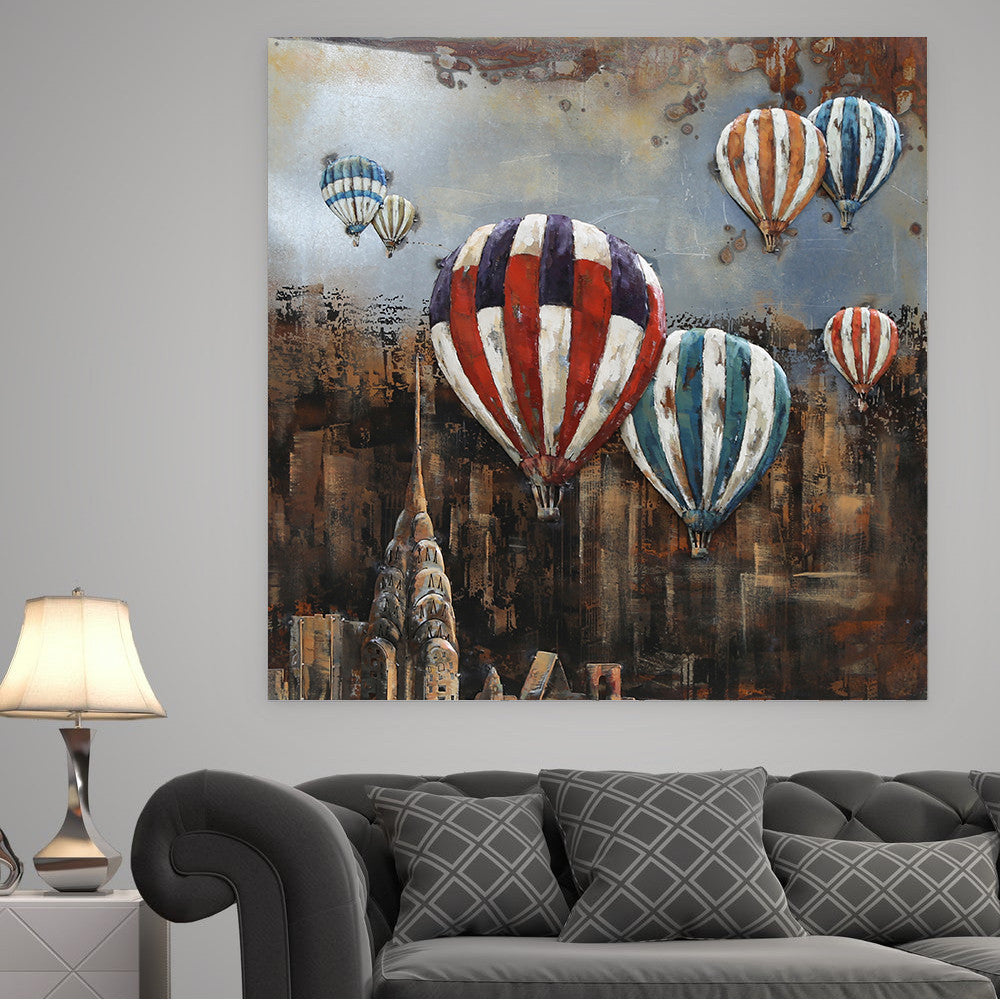Hot Air Balloons NYC Skyline 3D Mixed Media Wall Art
