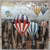 Hot Air Balloons NYC Skyline 3D Mixed Media Wall Art