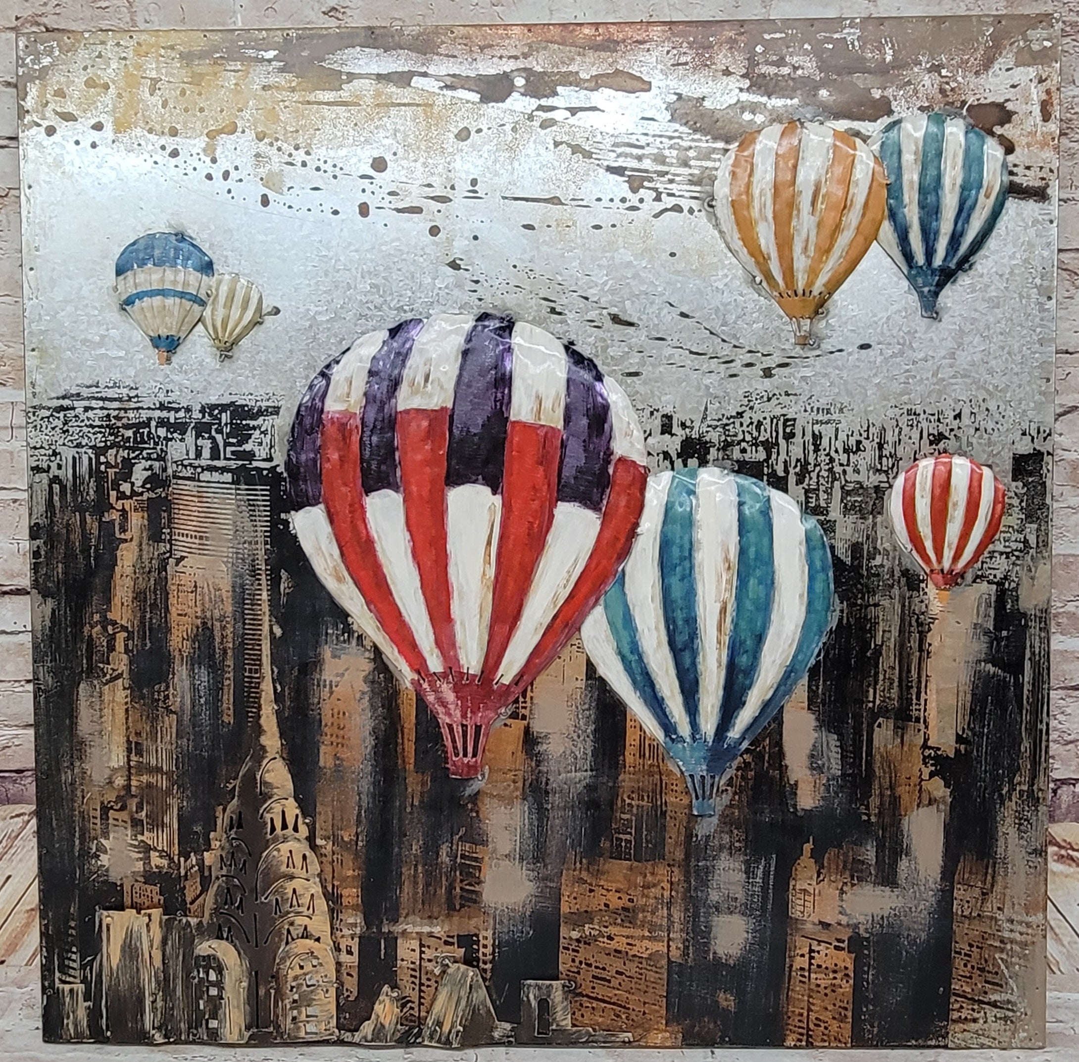 Hot Air Balloons NYC Skyline 3D Mixed Media Wall Art