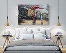Romantic Couple Waiting for Train in Rain Metal 3D Wall Art
