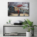 Romantic Couple Waiting for Train in Rain Metal 3D Wall Art