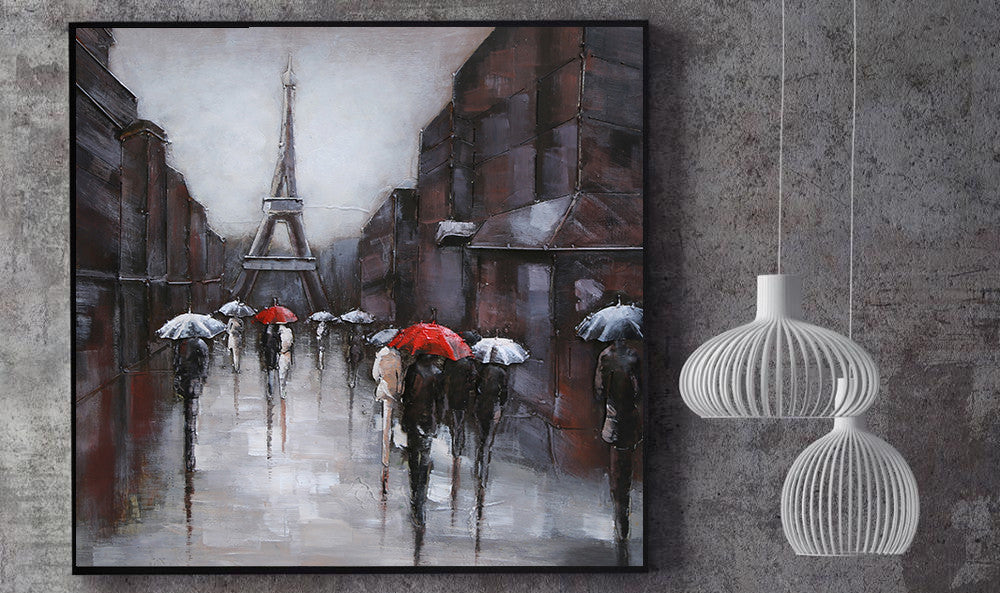 Rainy Day at the Eiffel Tower - 3D Art on Metal Canvas