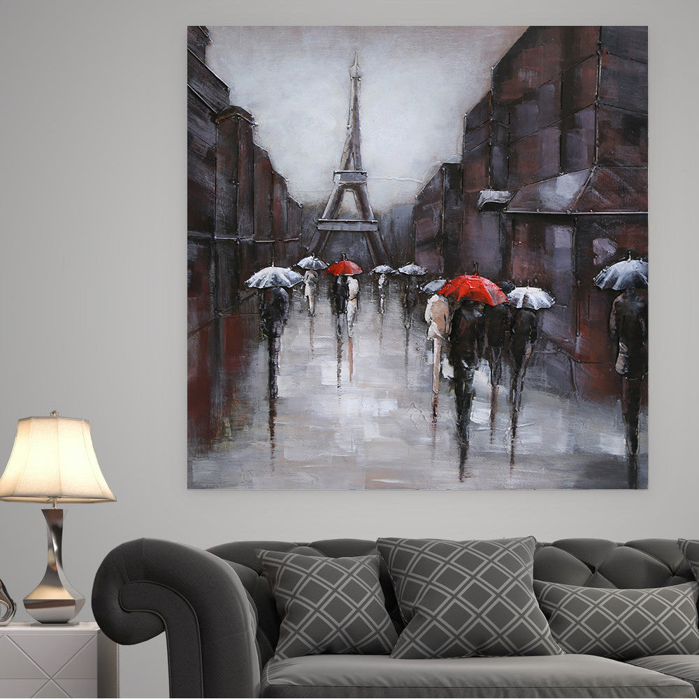 Rainy Day at the Eiffel Tower - 3D Art on Metal Canvas