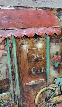 French European Café Scene 3D Painting on Metal Canvas