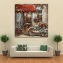 French European Café Scene 3D Painting on Metal Canvas