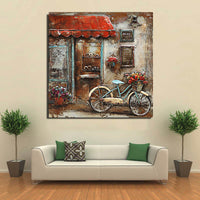 French European Café Scene 3D Painting on Metal Canvas