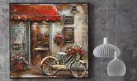 French European Café Scene 3D Painting on Metal Canvas
