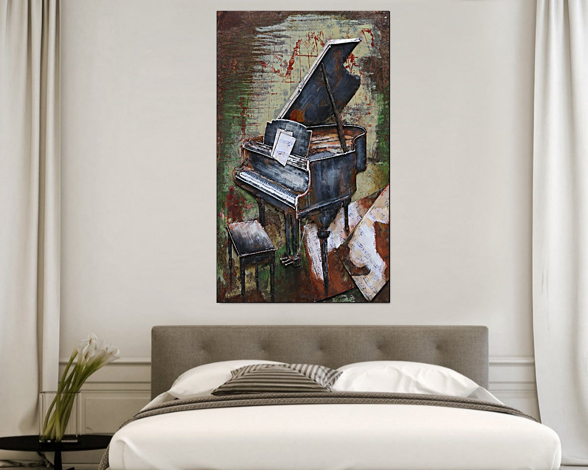 Colorful Grand Piano Hand Painted All Metal Musical Art