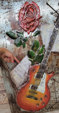Guitar and Rose 3D Wall Art Painting on Metallic Canvas