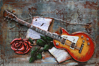 Guitar and Rose 3D Wall Art Painting on Metallic Canvas