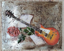 Guitar and Rose 3D Wall Art Painting on Metallic Canvas