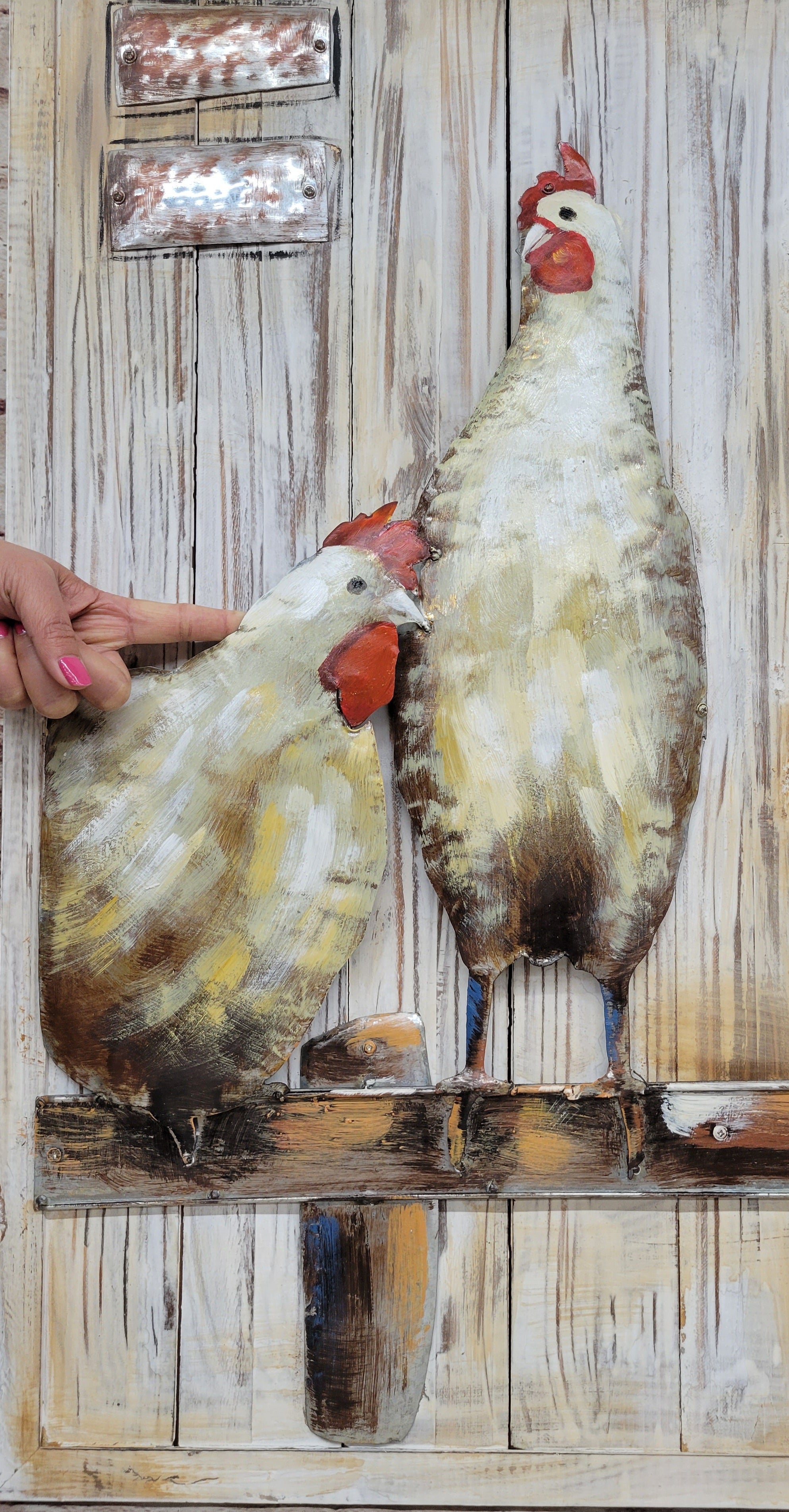 Chicken Coop Roosters 3D Mixed Media Wall Art on Metal & Wood