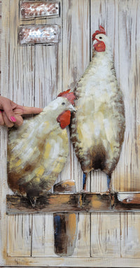 Chicken Coop Roosters 3D Mixed Media Wall Art on Metal & Wood