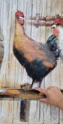 Chicken Coop Roosters 3D Mixed Media Wall Art on Metal & Wood