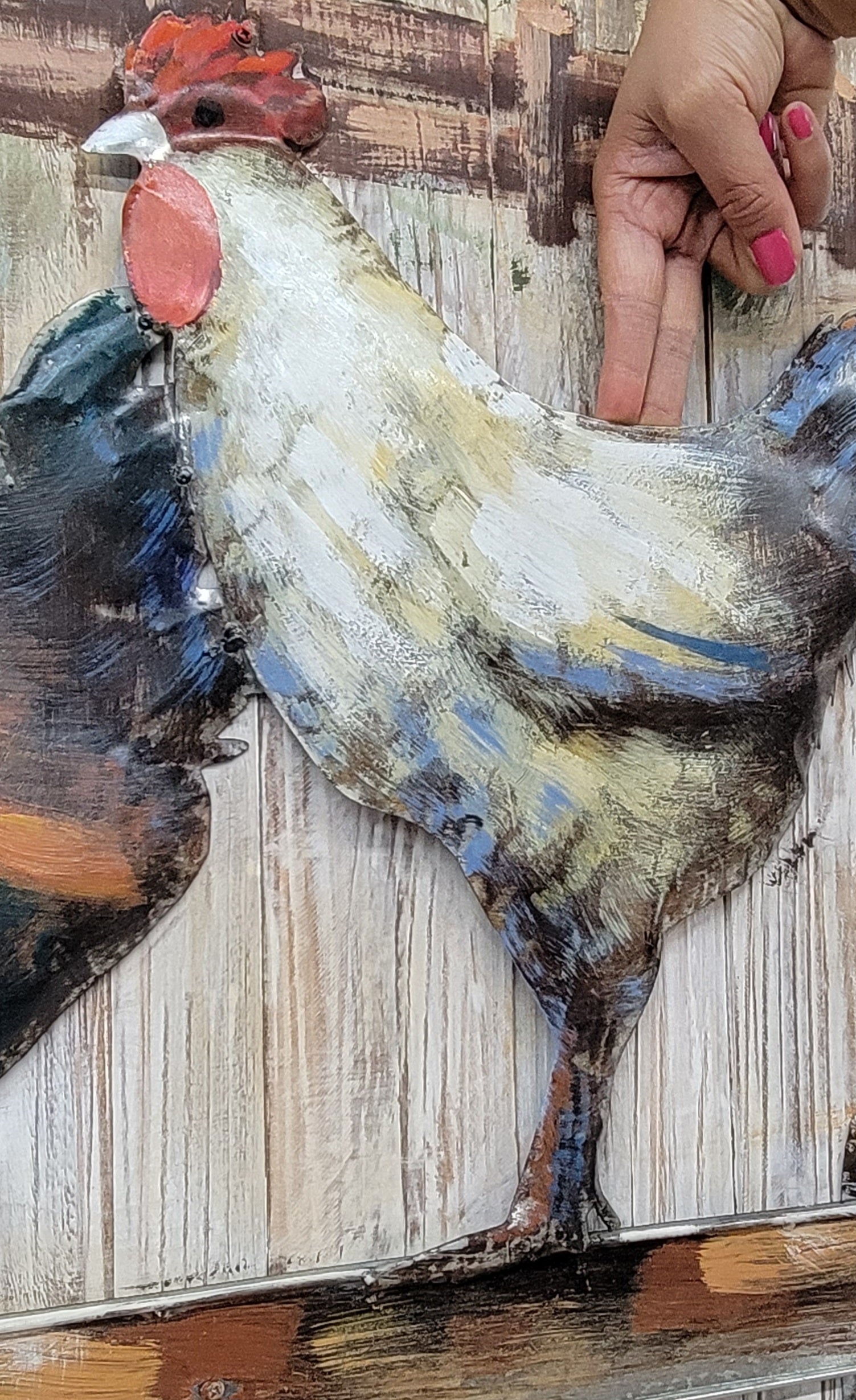 Chicken Coop Roosters 3D Mixed Media Wall Art on Metal & Wood