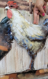 Chicken Coop Roosters 3D Mixed Media Wall Art on Metal & Wood