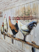 Chicken Coop Roosters 3D Mixed Media Wall Art on Metal & Wood