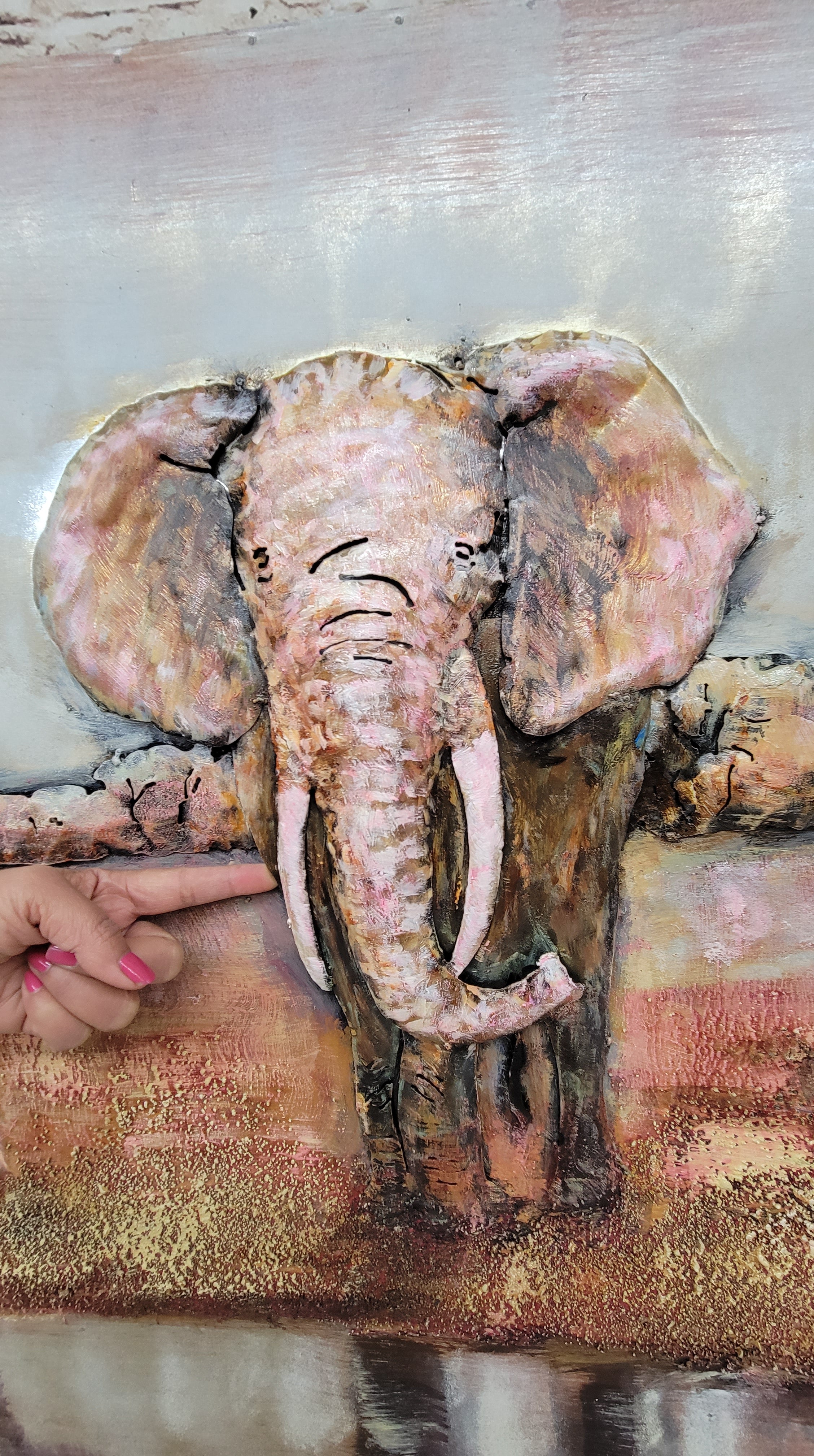 Wildlife African Elephants Family 3-D Oil Painting on Metal