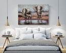 Wildlife African Elephants Family 3-D Oil Painting on Metal