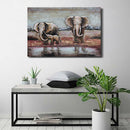 Wildlife African Elephants Family 3-D Oil Painting on Metal