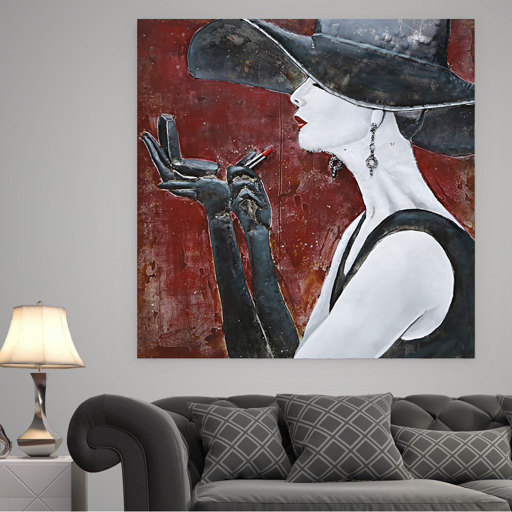 Fashionable Woman Applying Lipstick 3D Wall Art Metal & Wood