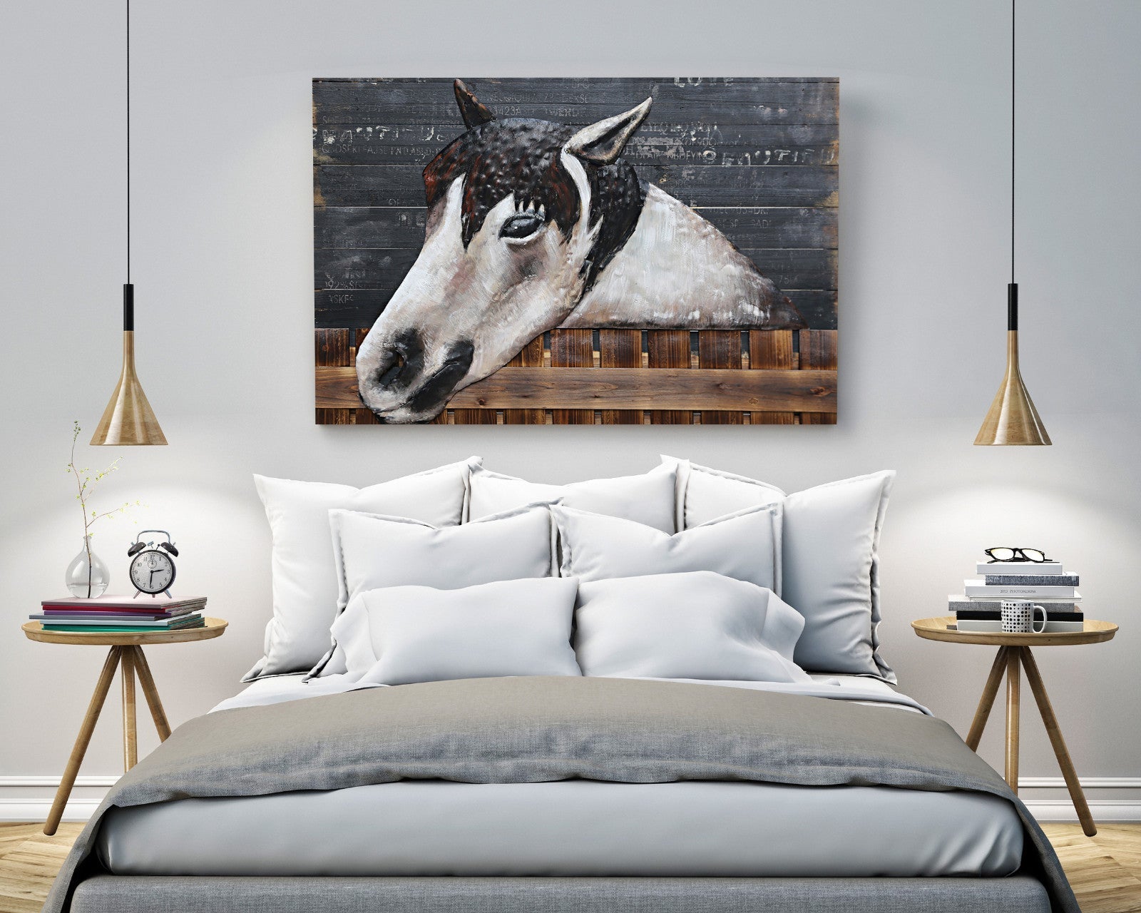 3D Wall Art Wood Canvas Painted Cutout Metal Horse Barn Door