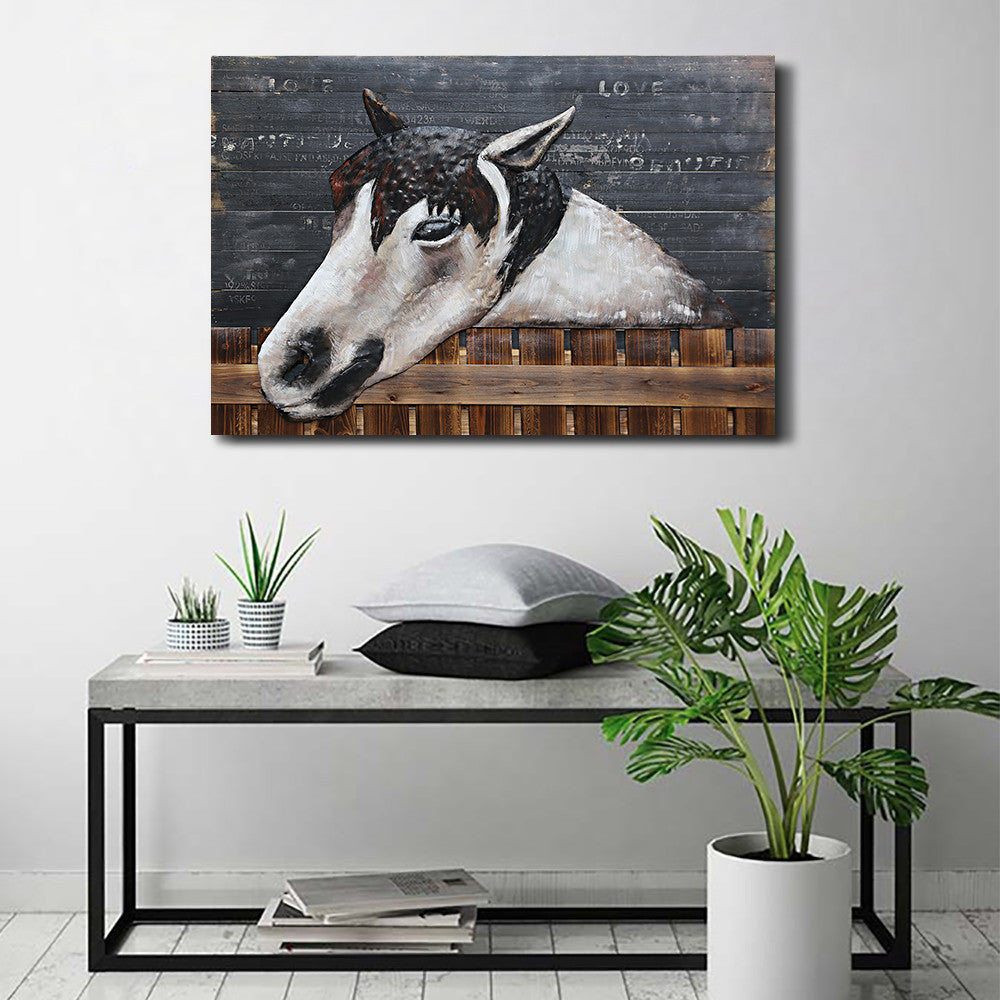 3D Wall Art Wood Canvas Painted Cutout Metal Horse Barn Door