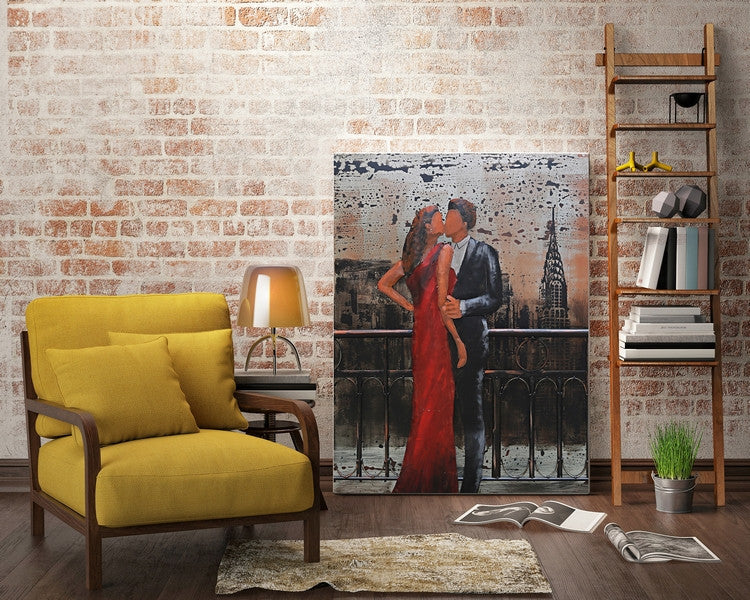 Romantic Night on Balcony of Empire State Building 3-D Oil Painting